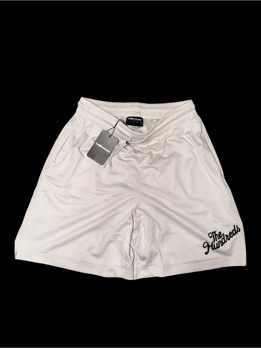 The Hundreds Men’s White Athletic Mesh Shorts with Black Logo